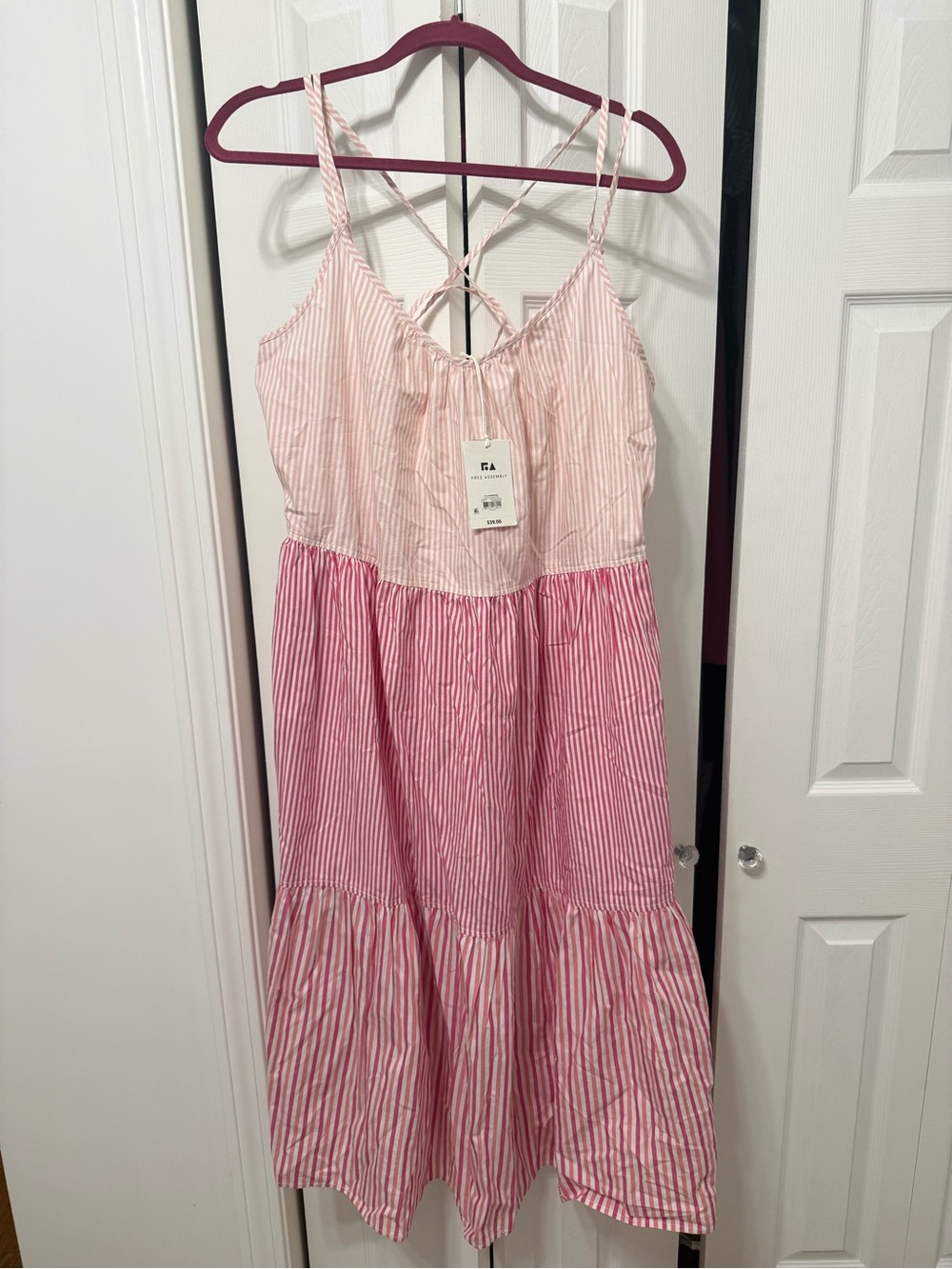 Free Assembly Pink Striped Tiered Midi Dress Large NWT
